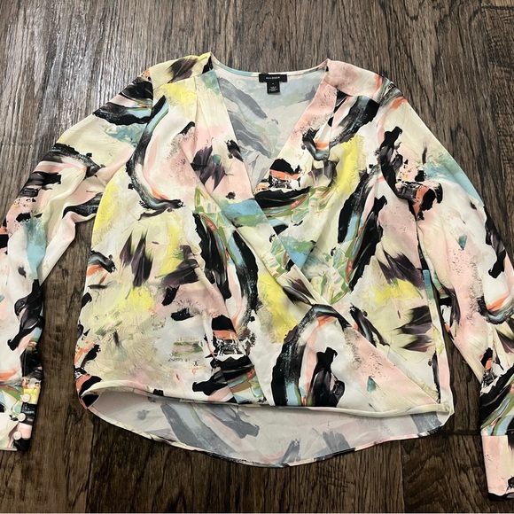 Halogen Tops - Halogen Pastel Abstract Wrap Blouse